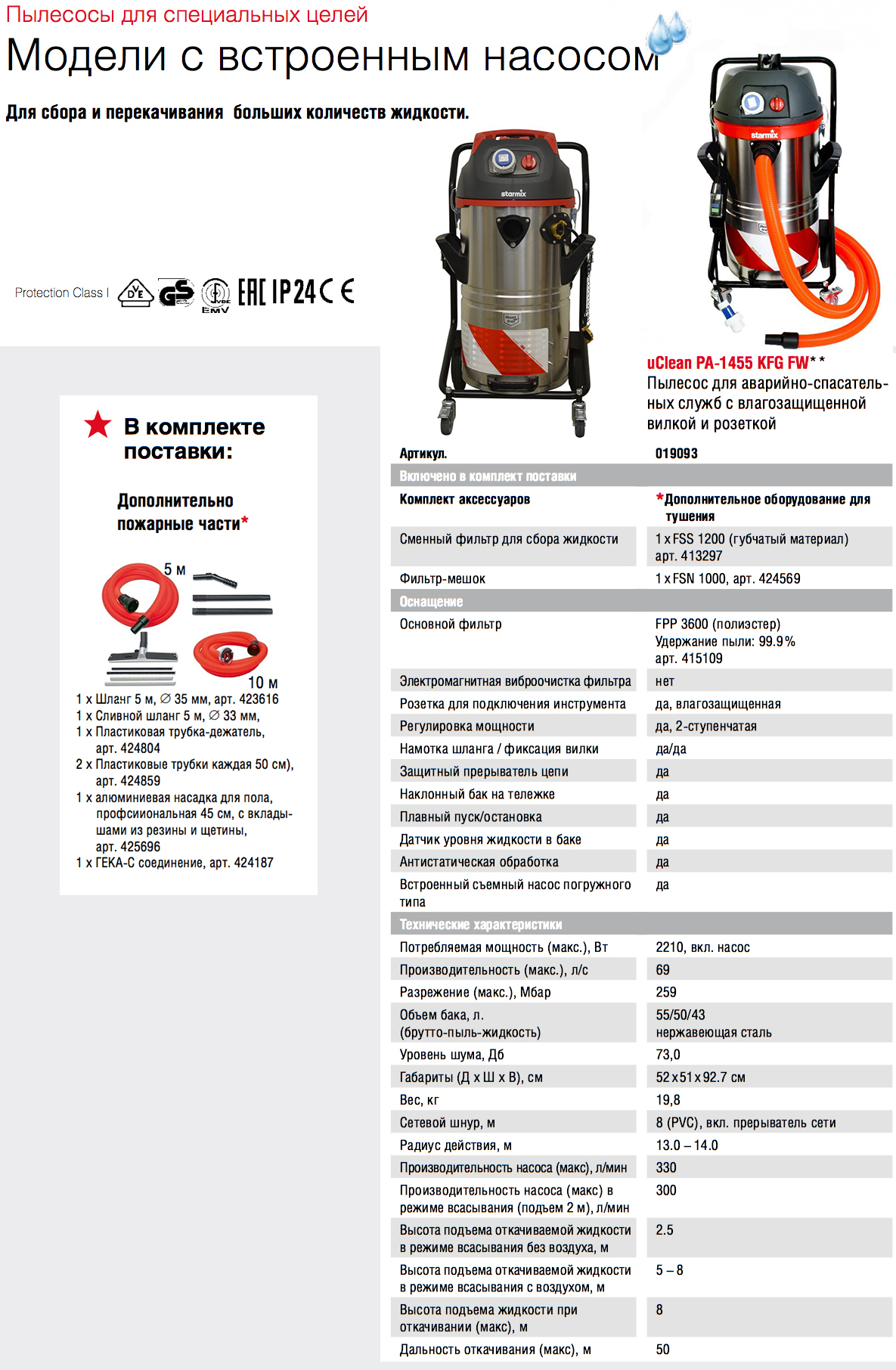 Промышленный пылесос аварийно-спасательный Starmix uClean PA 1455 KFG FW 019093
